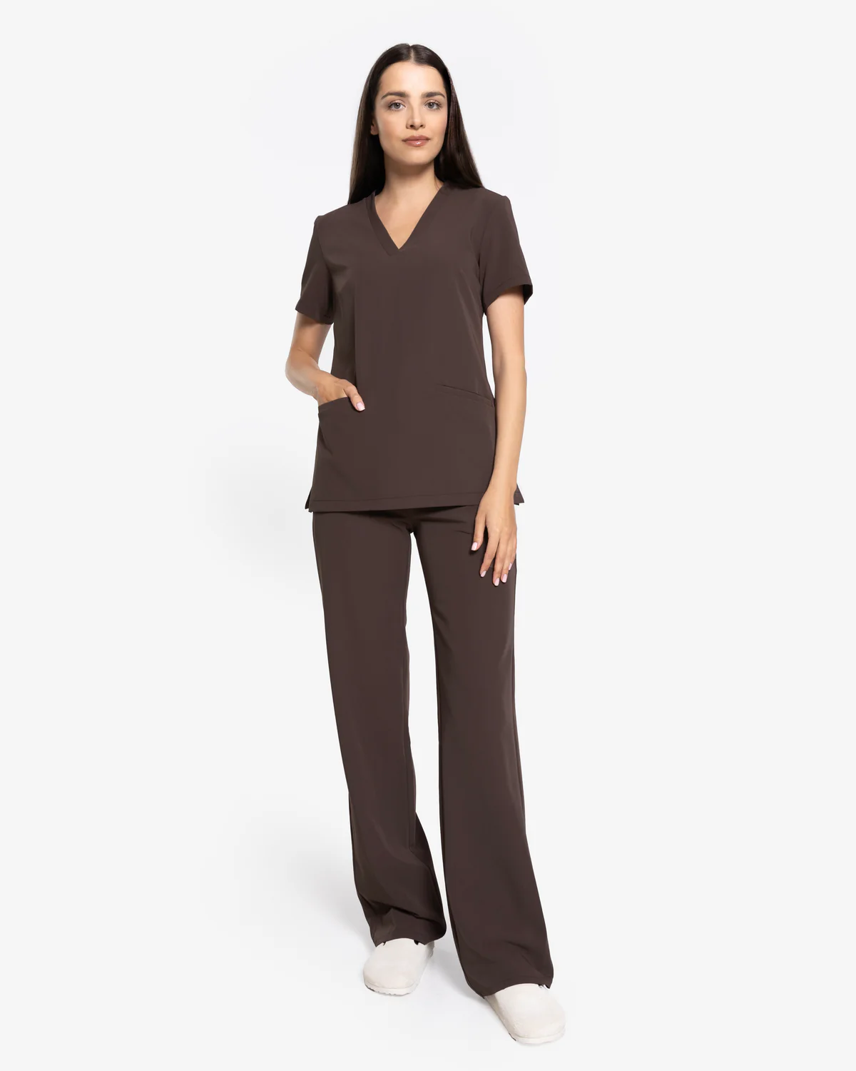 Bluzka medyczna damska Basic Choco - Brązowa