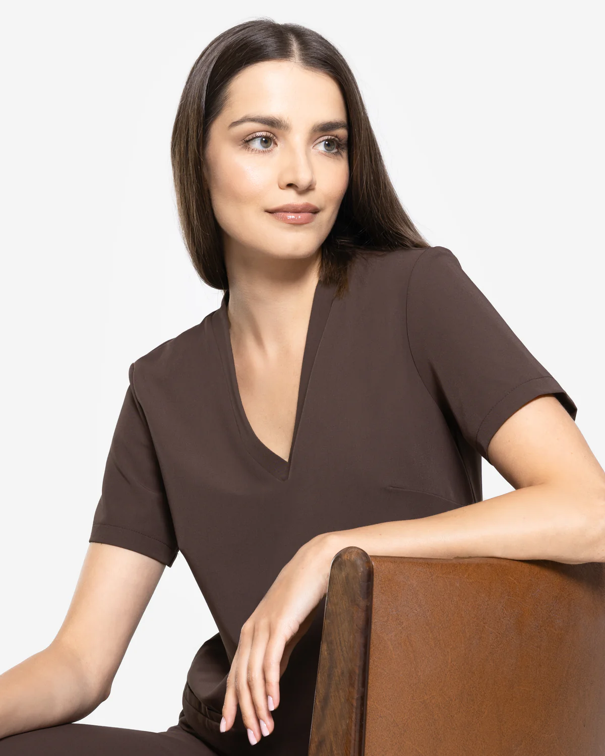 Bluzka medyczna damska Basic Choco - Brązowa